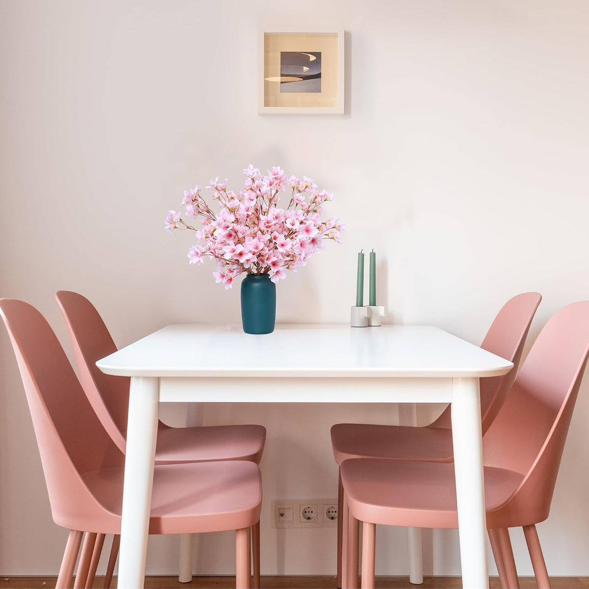 6Pcs Artificial Cherry Blossom Branches Decor Fake Flowers Silk Spring Faux Flowers 16" Peach Bouquet for Home Wedding Bedroom Japanese Decoration DIY Table Centerpiece Arrangement(Pink)