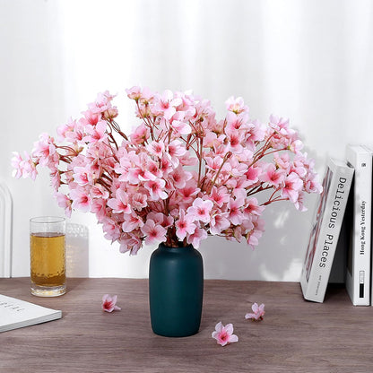 6Pcs Artificial Cherry Blossom Branches Decor Fake Flowers Silk Spring Faux Flowers 16" Peach Bouquet for Home Wedding Bedroom Japanese Decoration DIY Table Centerpiece Arrangement(Pink)