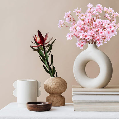 6Pcs Artificial Cherry Blossom Branches Decor Fake Flowers Silk Spring Faux Flowers 16" Peach Bouquet for Home Wedding Bedroom Japanese Decoration DIY Table Centerpiece Arrangement(Pink)