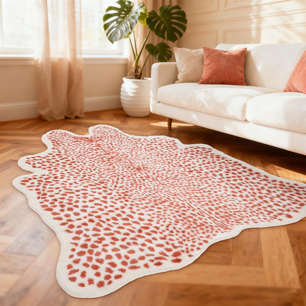 Leopard Rug, Pink Cheetah Print Rug 5.2x6.8ft Faux Cowhide Animal Fur Skin Printed Hide Cheetah Area Rugs Carpet for Bedroom Livingroom Home