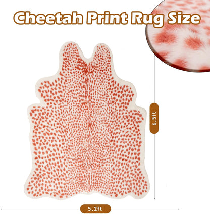 Leopard Rug, Pink Cheetah Print Rug 5.2x6.8ft Faux Cowhide Animal Fur Skin Printed Hide Cheetah Area Rugs Carpet for Bedroom Livingroom Home