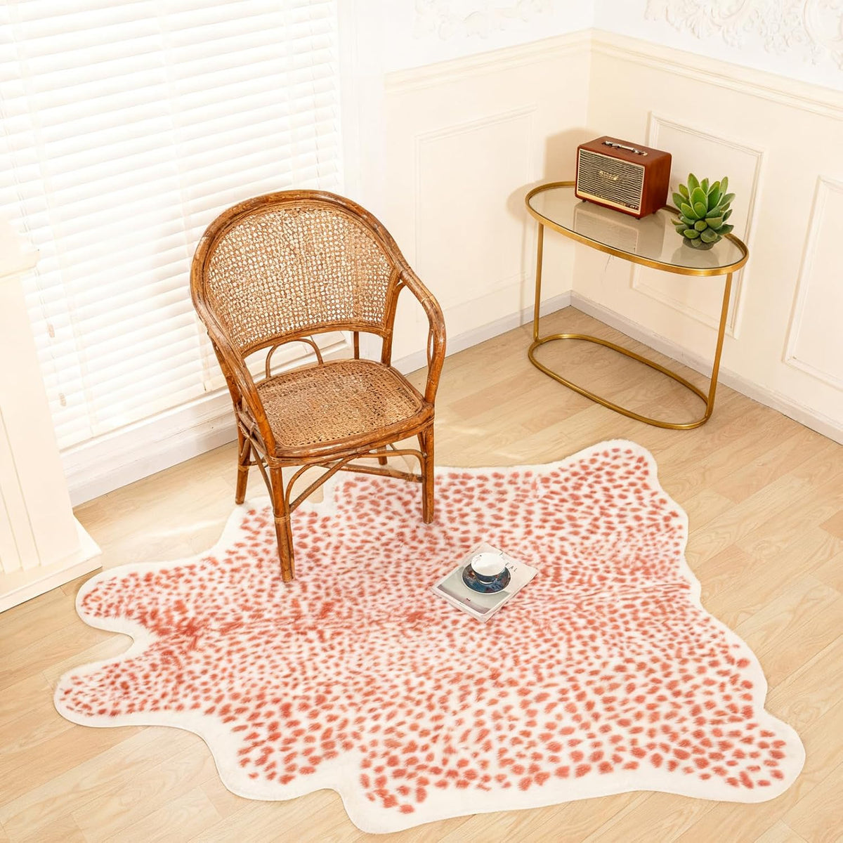 Leopard Rug, Pink Cheetah Print Rug 5.2x6.8ft Faux Cowhide Animal Fur Skin Printed Hide Cheetah Area Rugs Carpet for Bedroom Livingroom Home