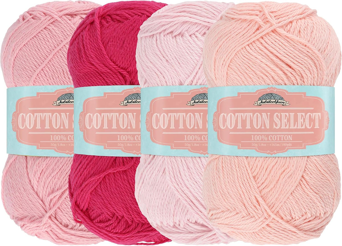 JubileeYarn Cotton Select Yarn - Shades of Pink - 4 Skeins