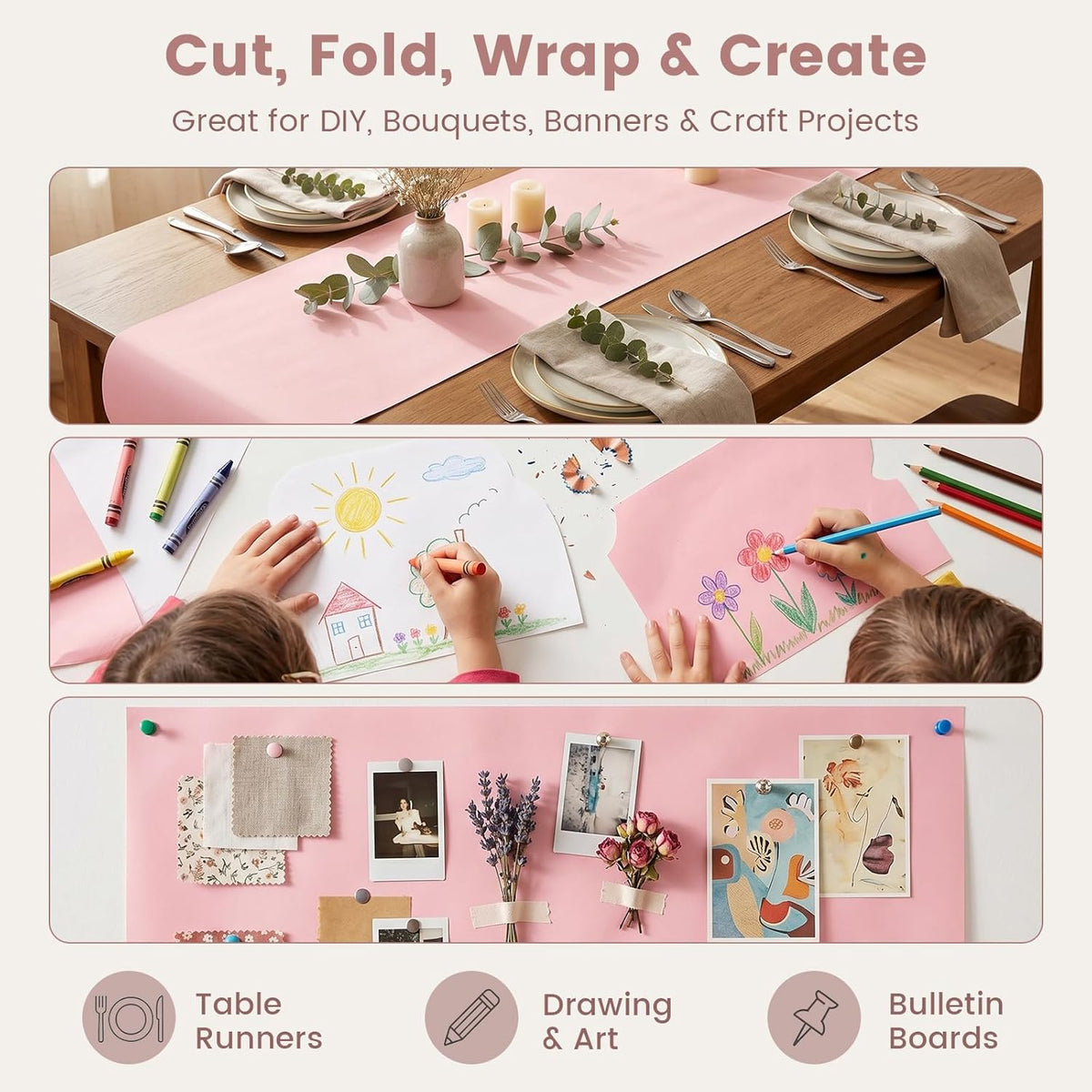 Pink Wrapping Paper Roll, 17 inches X 33 Feet