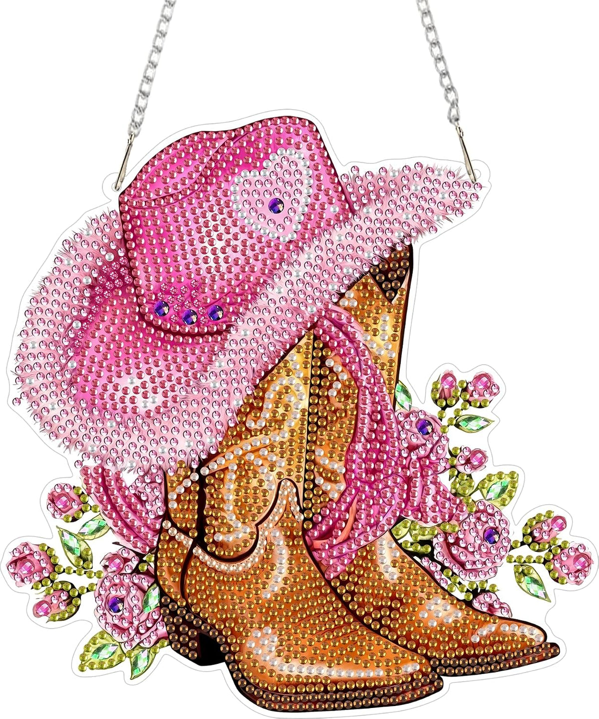 Hanging Diamonds Art kit for Adult,Pink Boots Pendant Diamonds Painting Art Kit,7.6x7.6inch Acrylic Diamonds Painting Board Kit Ornament, Special Crystal Diamond Hanging Ornament