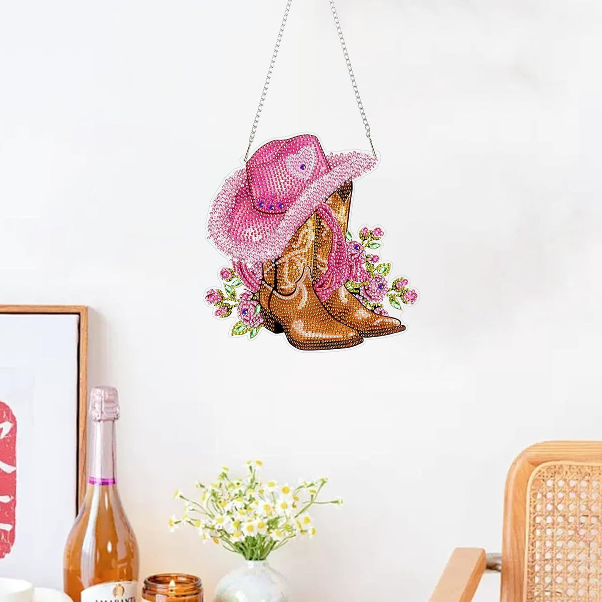 Hanging Diamonds Art kit for Adult,Pink Boots Pendant Diamonds Painting Art Kit,7.6x7.6inch Acrylic Diamonds Painting Board Kit Ornament, Special Crystal Diamond Hanging Ornament