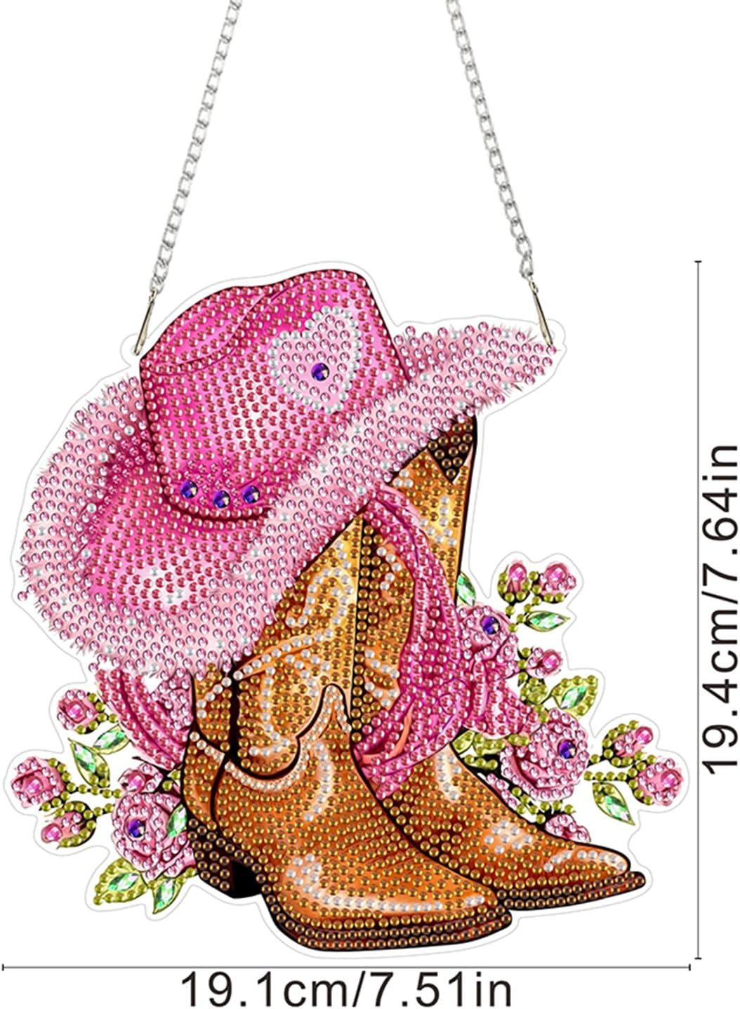 Hanging Diamonds Art kit for Adult,Pink Boots Pendant Diamonds Painting Art Kit,7.6x7.6inch Acrylic Diamonds Painting Board Kit Ornament, Special Crystal Diamond Hanging Ornament