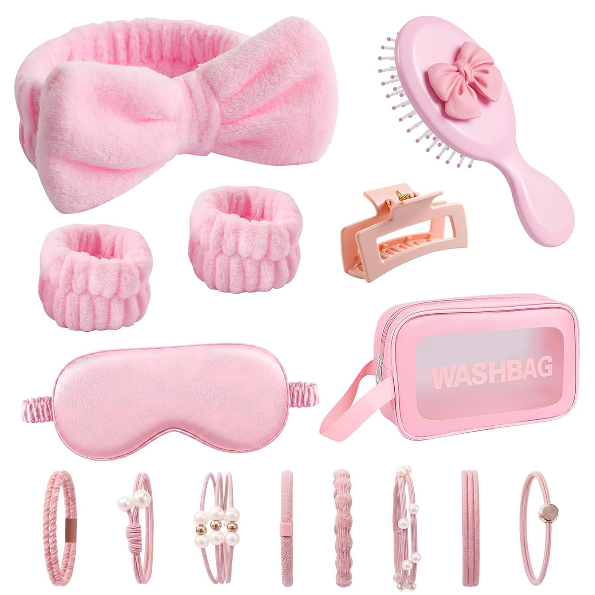 15 PCS Women Spa Headband and Wristband Set for Washing Face, Skincare Makeup Headband Women and Teen Girl Gifts Trendy Stuff（Pink）
