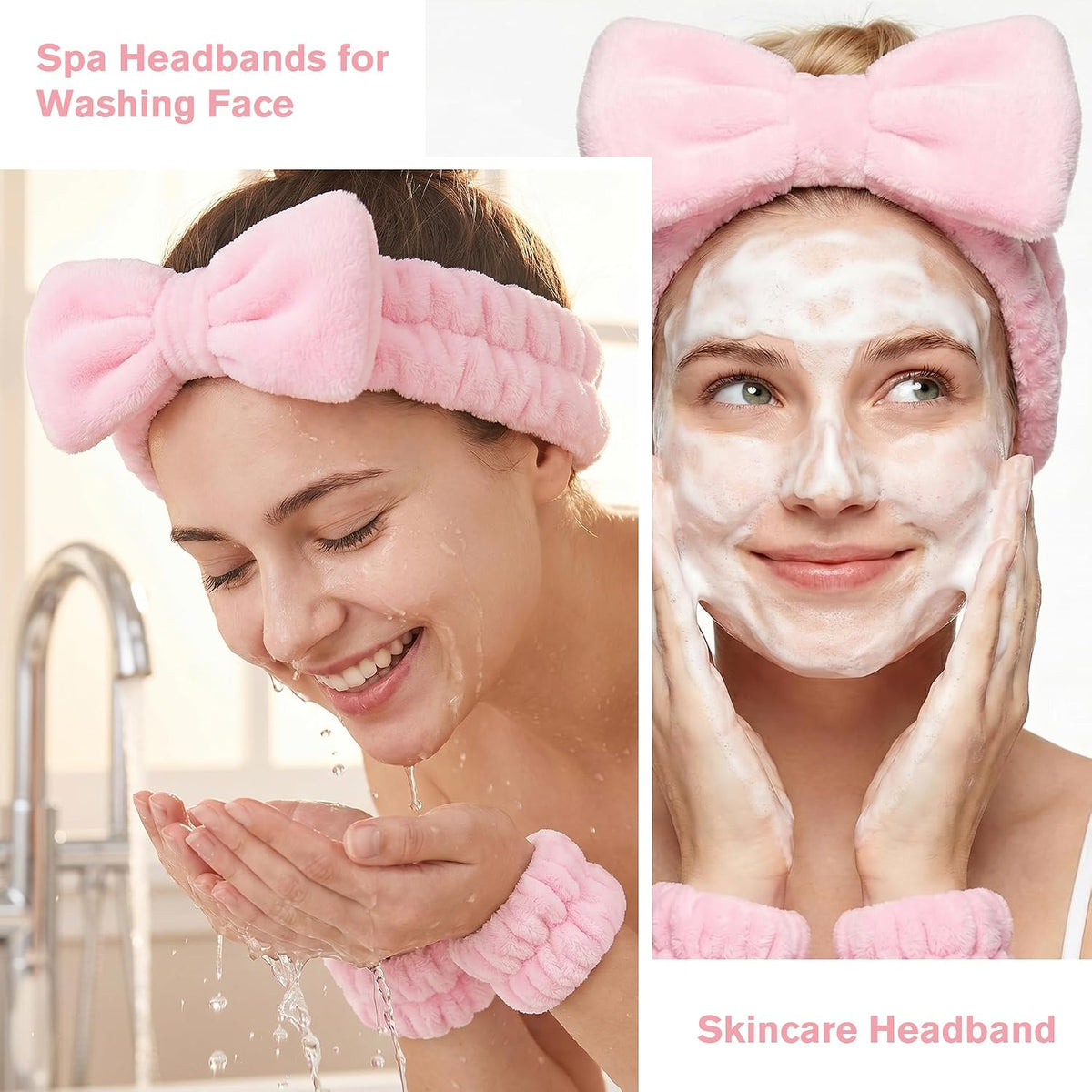 15 PCS Women Spa Headband and Wristband Set for Washing Face, Skincare Makeup Headband Women and Teen Girl Gifts Trendy Stuff（Pink）