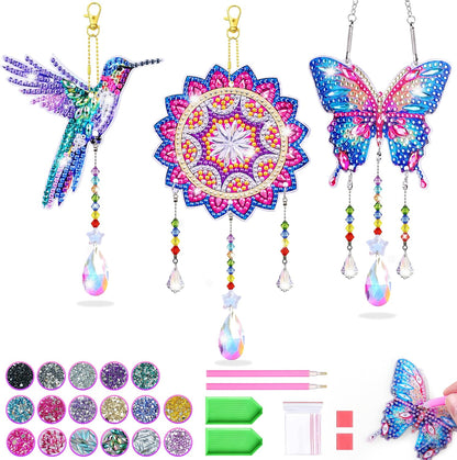 Diamond Art Kits for Kids Ages 8-12, 3 PCS DIY Gem Art Suncatchers for Kids