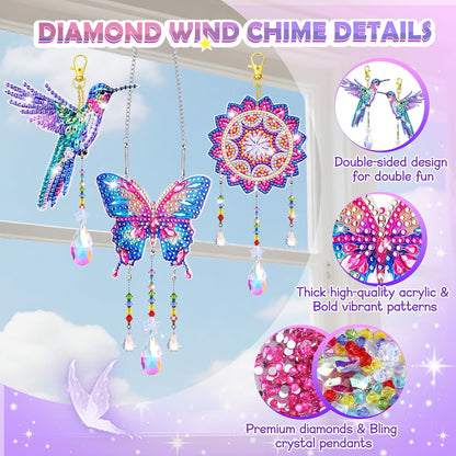 Diamond Art Kits for Kids Ages 8-12, 3 PCS DIY Gem Art Suncatchers for Kids