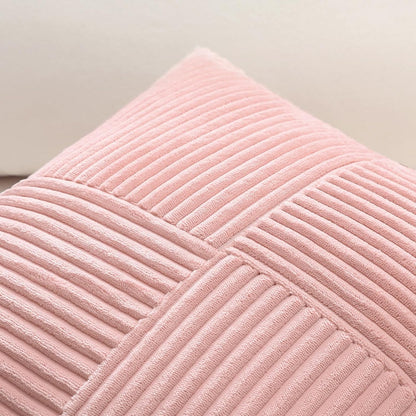 Set of 1 Decorative Throw Pillow Cover Soft Corduroy Solid Lumbar Pillow Cases Farmhouse Boho Striped Cross Patchwork Textured Cushion Cover for Sofa Car Bed Living Room 12x20 Inch, Pink