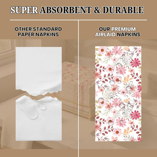 Peachy Pink Disposable Airlaid Buffet/Guest Towels Linen-Feel Luxury Napkins for Parties, Bathroom & Events - 16 Pack