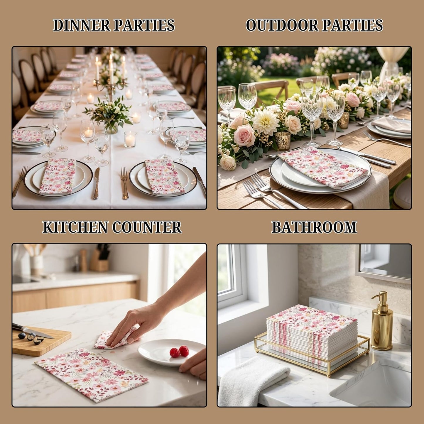Peachy Pink Disposable Airlaid Buffet/Guest Towels Linen-Feel Luxury Napkins for Parties, Bathroom & Events - 16 Pack