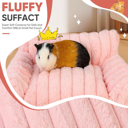 Guinea Pig Couch - Fluffy Small Pet Sofa with with Two Removable Washable Covers, Guinea Pig Bed with Stuffed Arms and Back, Super Cozy Corduroy Fleece, Pink and Dark Gray Respectively
