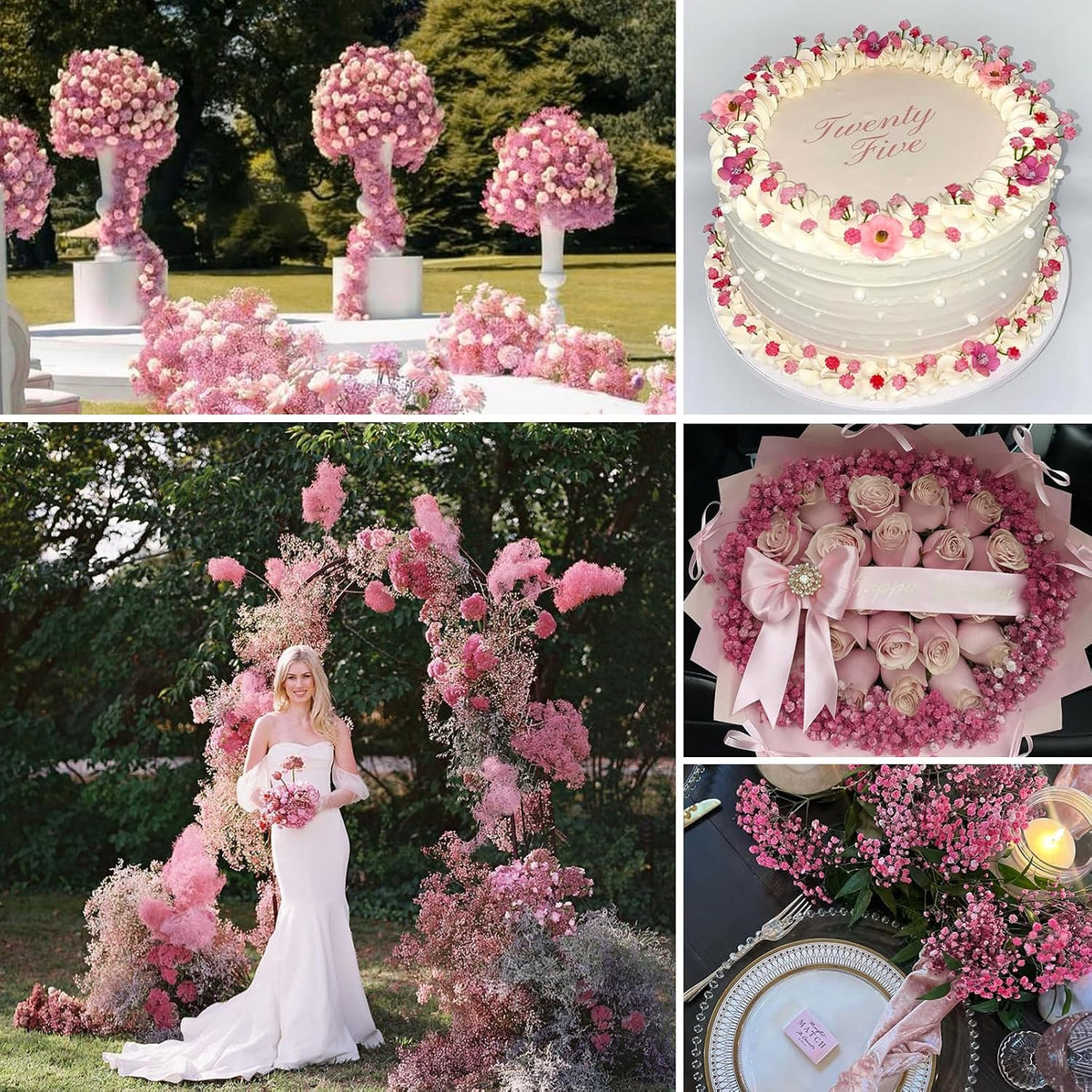 9000+ Blooms Pink Dried Baby's Breath Flowers 150 Stems for Weddings