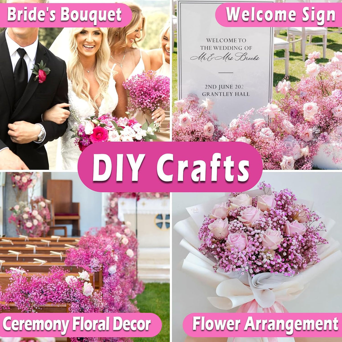9000+ Blooms Pink Dried Baby's Breath Flowers 150 Stems for Weddings