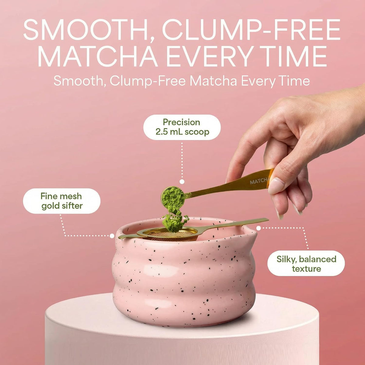 Matcha Whisk Set With Ceramic Matcha Bowl, Bamboo Whisk & Holder, Stainless Steel Spoon & Sifter, Glass Cup & Straw, Electric Frother, Storage Bag - Gift for Matcha Lovers (Premium 9-Piece Set Pink)