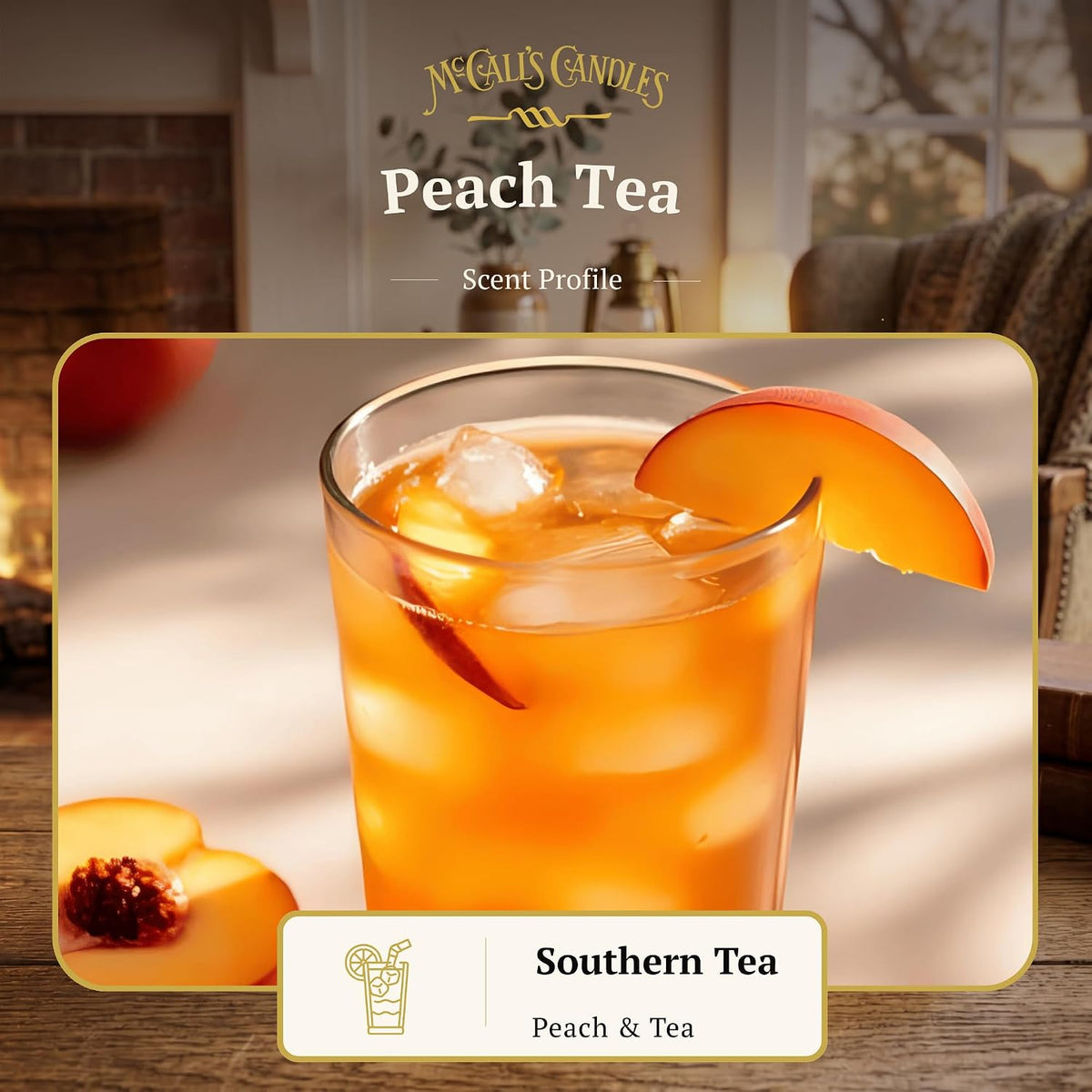 Peach Tea | 18 oz Scented Candle | Indulgence Collection | USA-Poured | Double Wick | Grooved Jar with Carrying Handle | Porch-Side Citrus & Herbal Fragrance