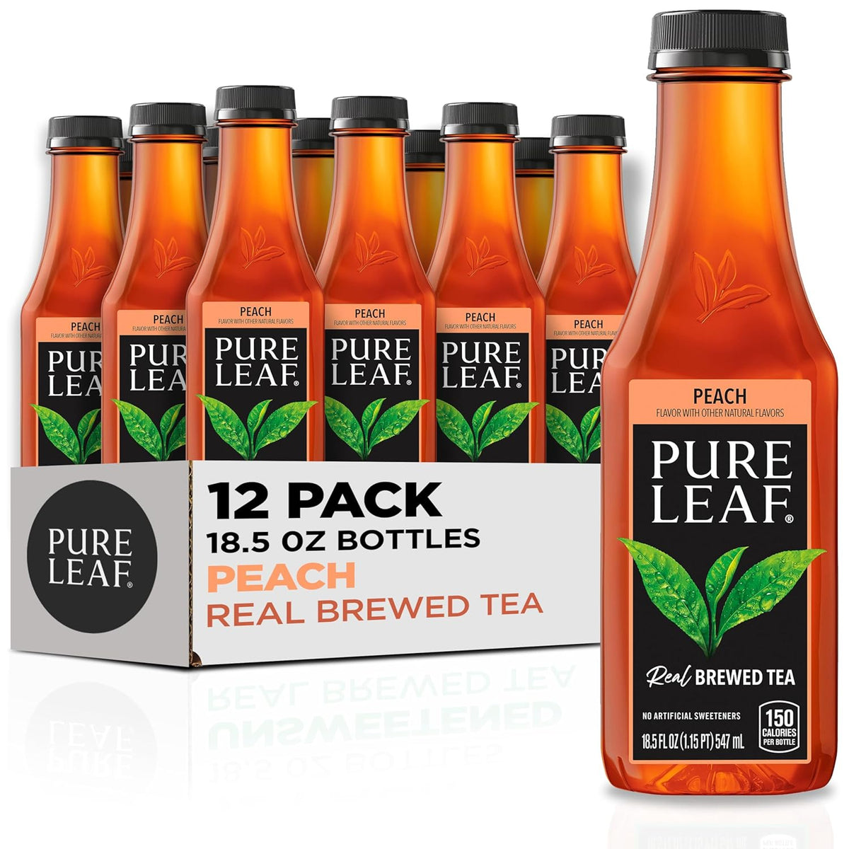 Iced Tea, Peach, Real Brewed Tea, 18.5 Fl Oz Bottles (Pack of 12)