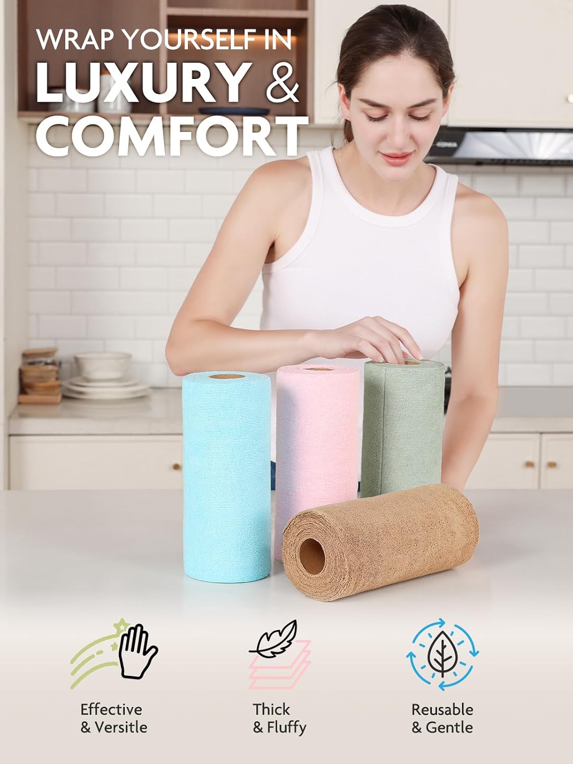 Kitchen Towels Roll, 80 Sheets,10''(Pink,Blue,Tan,Moss Green)