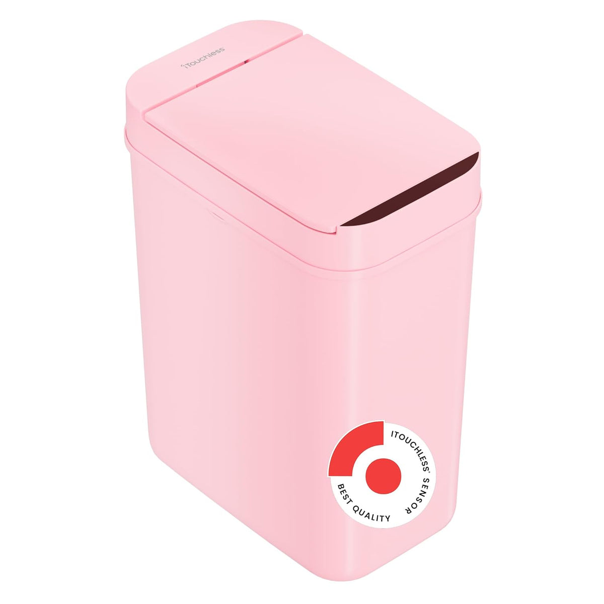 3 Gallon Sensor Pink Bathroom Trash Can, 10 Liter Slim Touchless Small Automatic Garbage Bin with Lid, Narrow Smart Motion Control Commercial Waste Basket for Bedroom, Office, Plastic