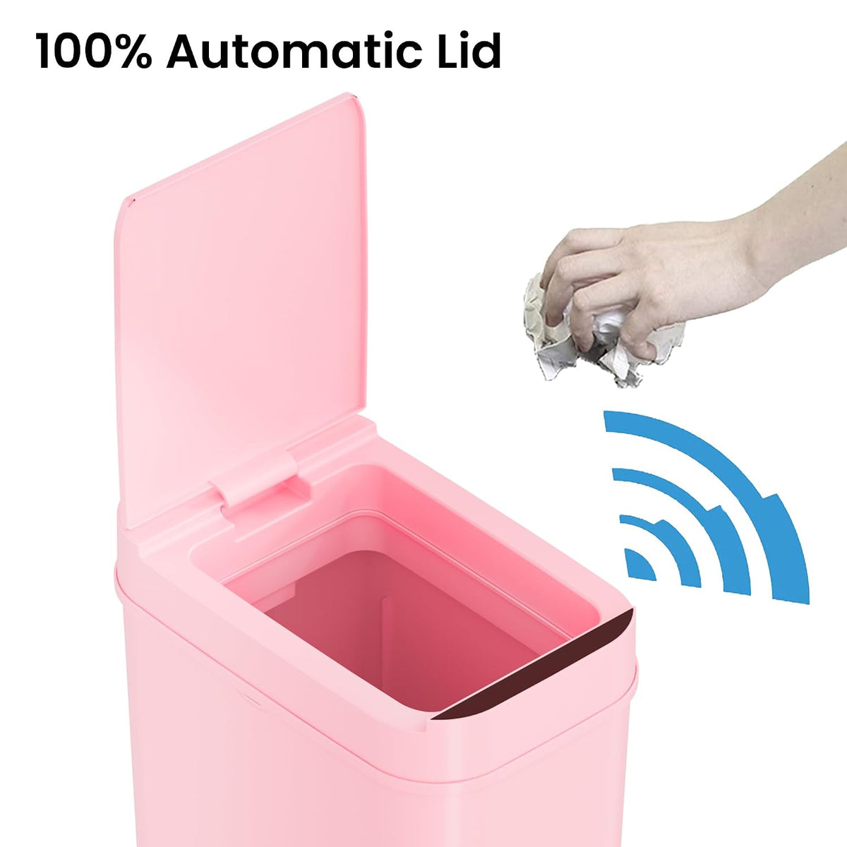 3 Gallon Sensor Pink Bathroom Trash Can, 10 Liter Slim Touchless Small Automatic Garbage Bin with Lid, Narrow Smart Motion Control Commercial Waste Basket for Bedroom, Office, Plastic