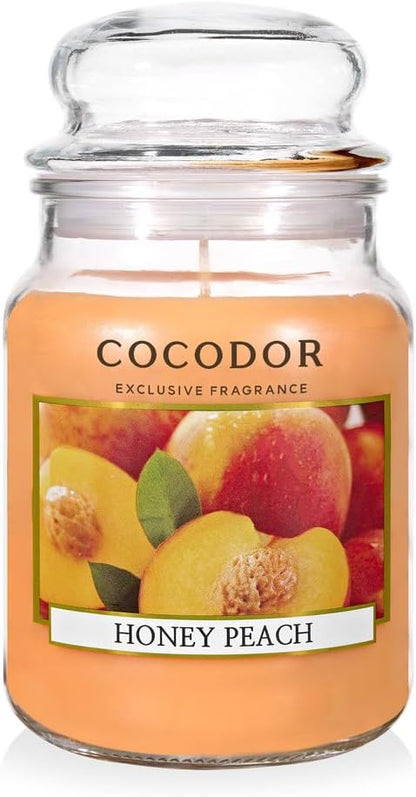Candle Honey Peach Scented, Large Glass Jar 18oz Wick Candle, 110 Hours of Burn Time
