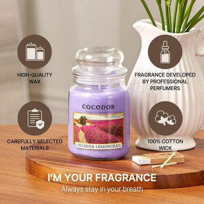 Candle Honey Peach Scented, Large Glass Jar 18oz Wick Candle, 110 Hours of Burn Time