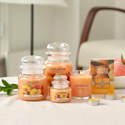 Candle Honey Peach Scented, Large Glass Jar 18oz Wick Candle, 110 Hours of Burn Time