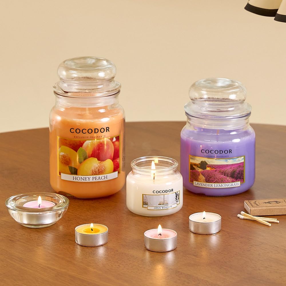 Candle Honey Peach Scented, Large Glass Jar 18oz Wick Candle, 110 Hours of Burn Time