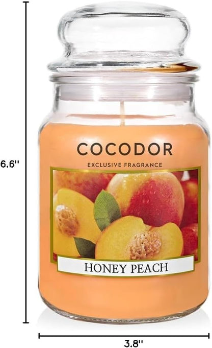 Candle Honey Peach Scented, Large Glass Jar 18oz Wick Candle, 110 Hours of Burn Time