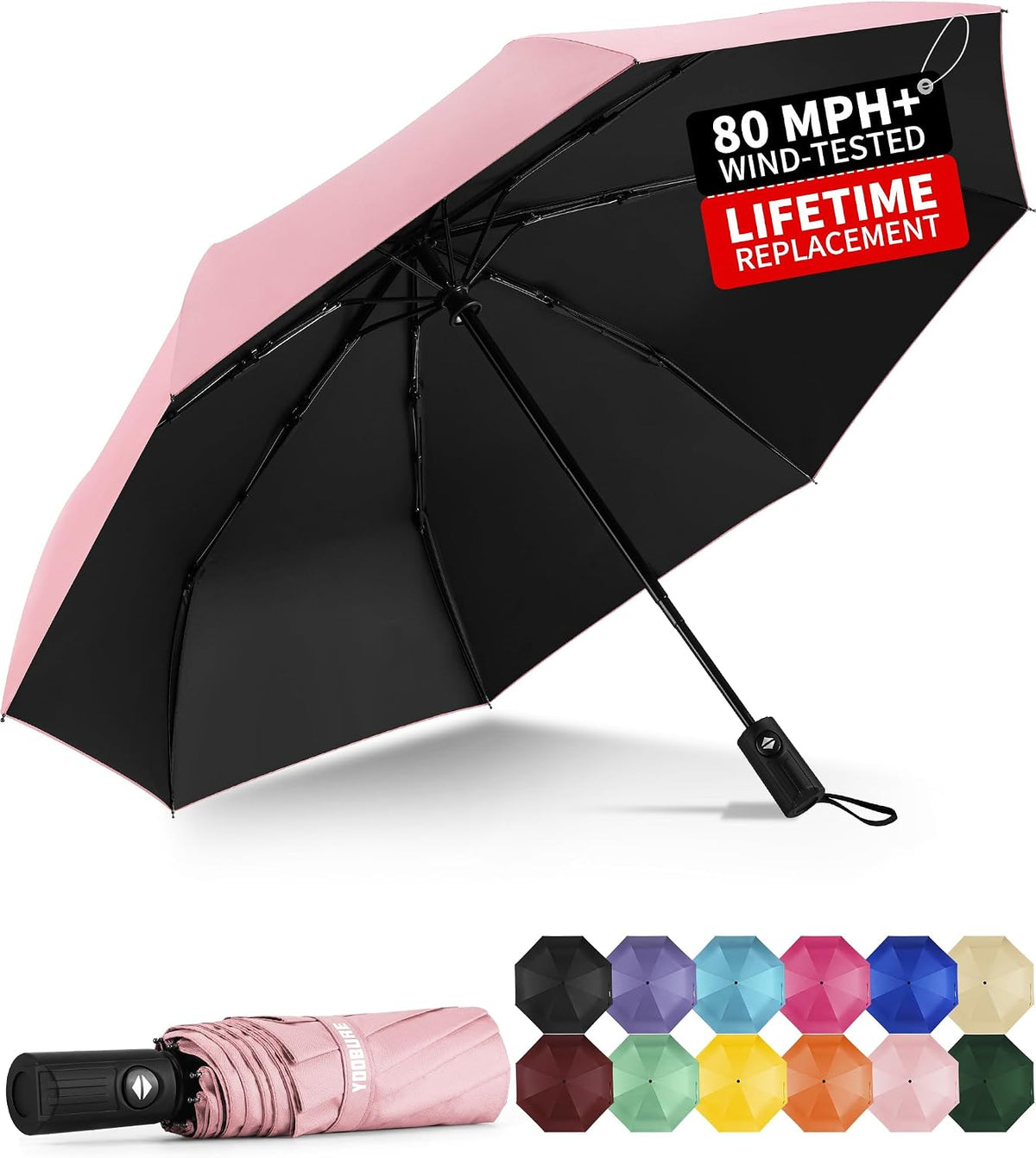 Windproof Automatic Travel Umbrella, Compact Folding UV Sun & Rain