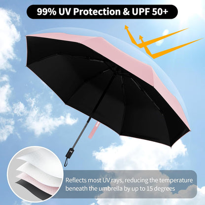 Windproof Automatic Travel Umbrella, Compact Folding UV Sun & Rain