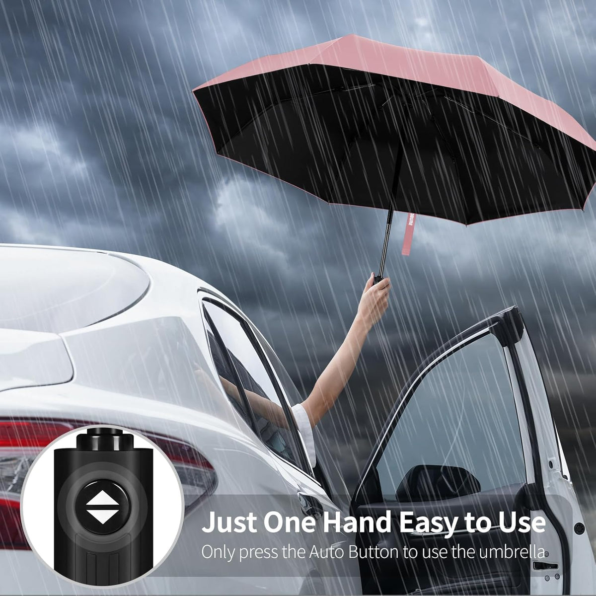 Windproof Automatic Travel Umbrella, Compact Folding UV Sun & Rain