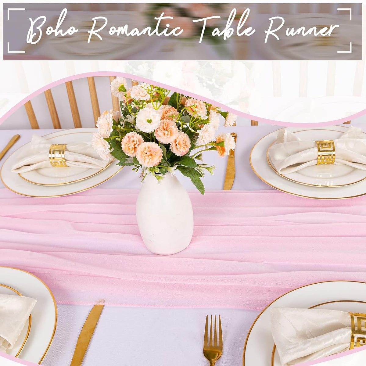 10ft Blushing Pink Chiffon Table Runner 30 x 120 Inches Romantic Sheer Table Decorations Long Tulle Runner for Wedding Bridal Shower Party Supplies Decor