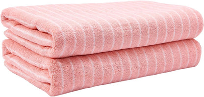 Bath Towels Set of 2 Striped 100% Cotton Reversible, Soft & Absorbent Decorative Bath Towel for Bathroom Clearance (Pink/White Stripe, 2Pack)