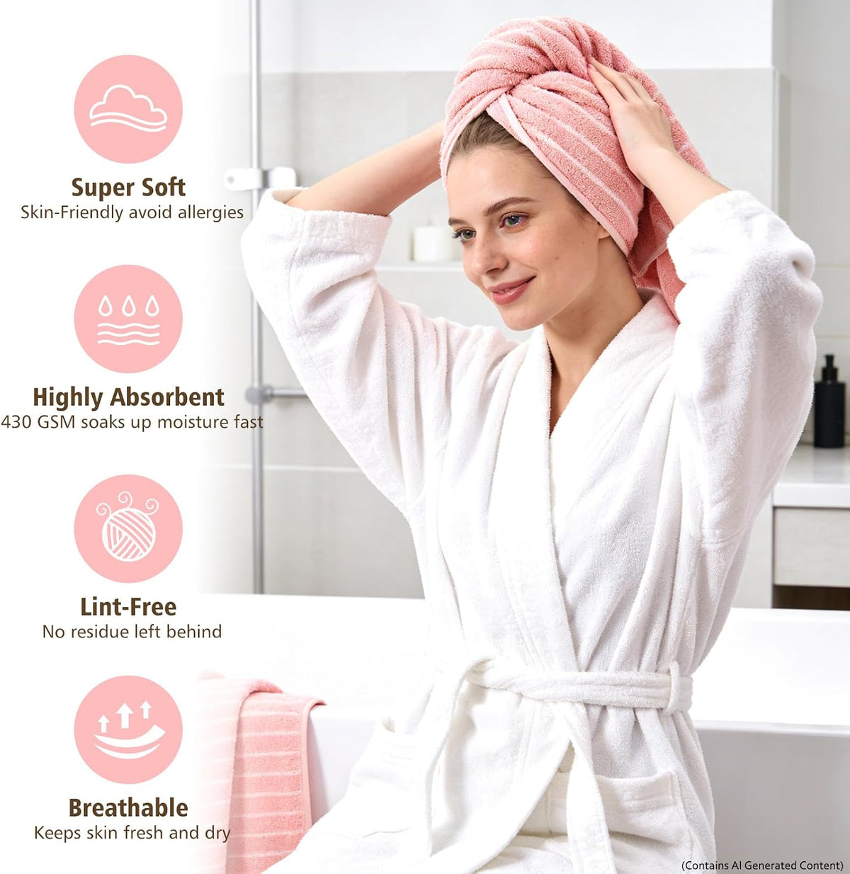 Bath Towels Set of 2 Striped 100% Cotton Reversible, Soft & Absorbent Decorative Bath Towel for Bathroom Clearance (Pink/White Stripe, 2Pack)