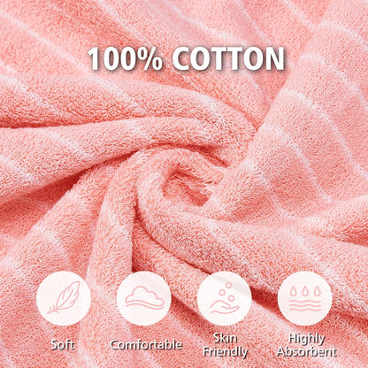 Bath Towels Set of 2 Striped 100% Cotton Reversible, Soft & Absorbent Decorative Bath Towel for Bathroom Clearance (Pink/White Stripe, 2Pack)