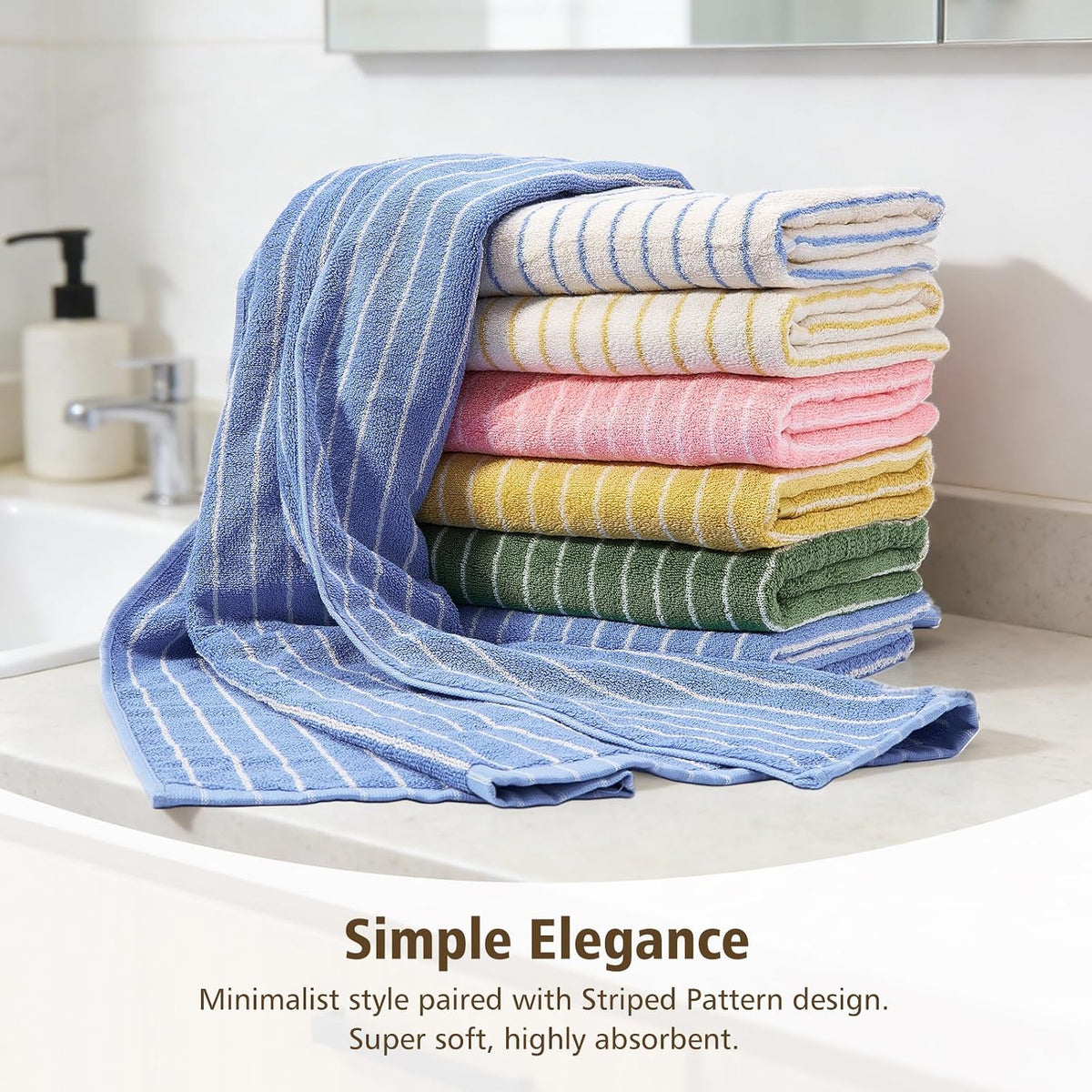 Bath Towels Set of 2 Striped 100% Cotton Reversible, Soft & Absorbent Decorative Bath Towel for Bathroom Clearance (Pink/White Stripe, 2Pack)