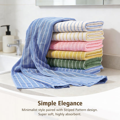 Bath Towels Set of 2 Striped 100% Cotton Reversible, Soft & Absorbent Decorative Bath Towel for Bathroom Clearance (Pink/White Stripe, 2Pack)