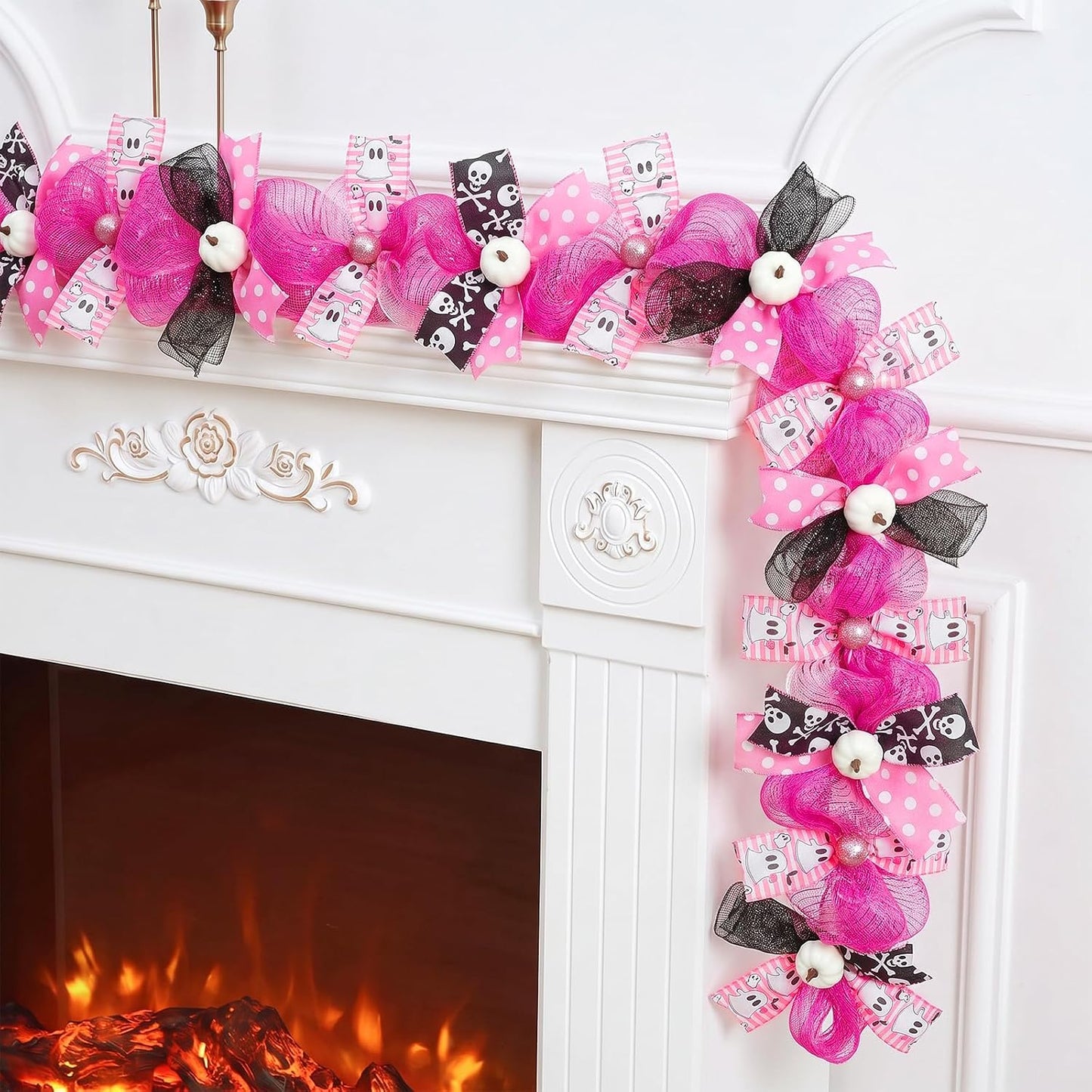 Pink Halloween Ghost Garland Decor, Farmhouse Garland for Mantel