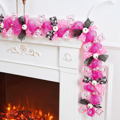 Pink Halloween Ghost Garland Decor, Farmhouse Garland for Mantel