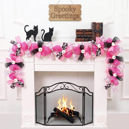 Pink Halloween Ghost Garland Decor, Farmhouse Garland for Mantel