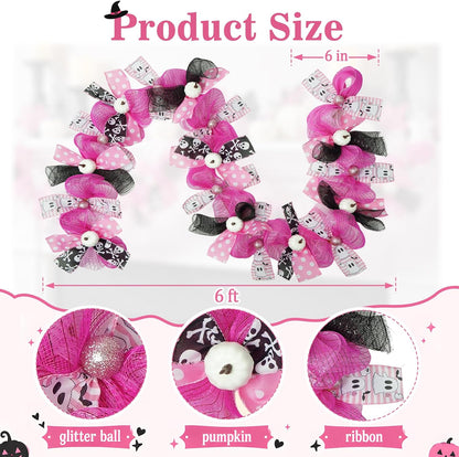 Pink Halloween Ghost Garland Decor, Farmhouse Garland for Mantel