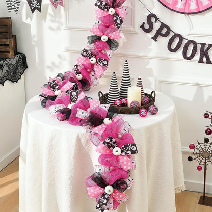 Pink Halloween Ghost Garland Decor, Farmhouse Garland for Mantel