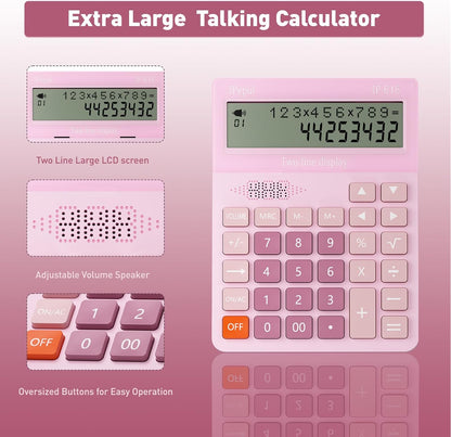Calculators Desktop,Ipepul Talking Calculator with 2-line 12-Digits Large LCD Display and Large Button,4 Function Calculator for Business,Office,Store,School (Pink)