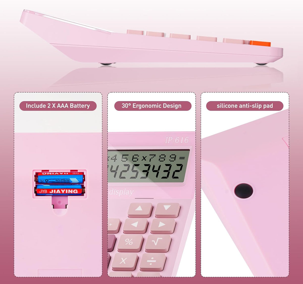 Calculators Desktop,Ipepul Talking Calculator with 2-line 12-Digits Large LCD Display and Large Button,4 Function Calculator for Business,Office,Store,School (Pink)