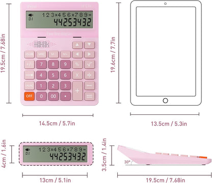 Calculators Desktop,Ipepul Talking Calculator with 2-line 12-Digits Large LCD Display and Large Button,4 Function Calculator for Business,Office,Store,School (Pink)