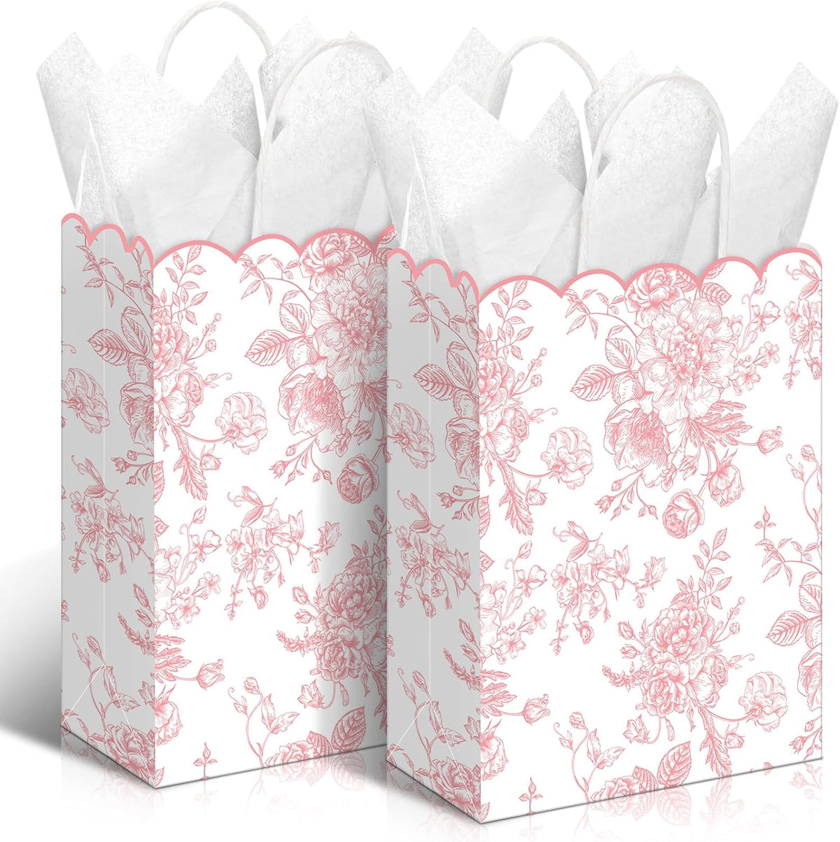 24 Pcs Pink Floral Gift Bags with Handles